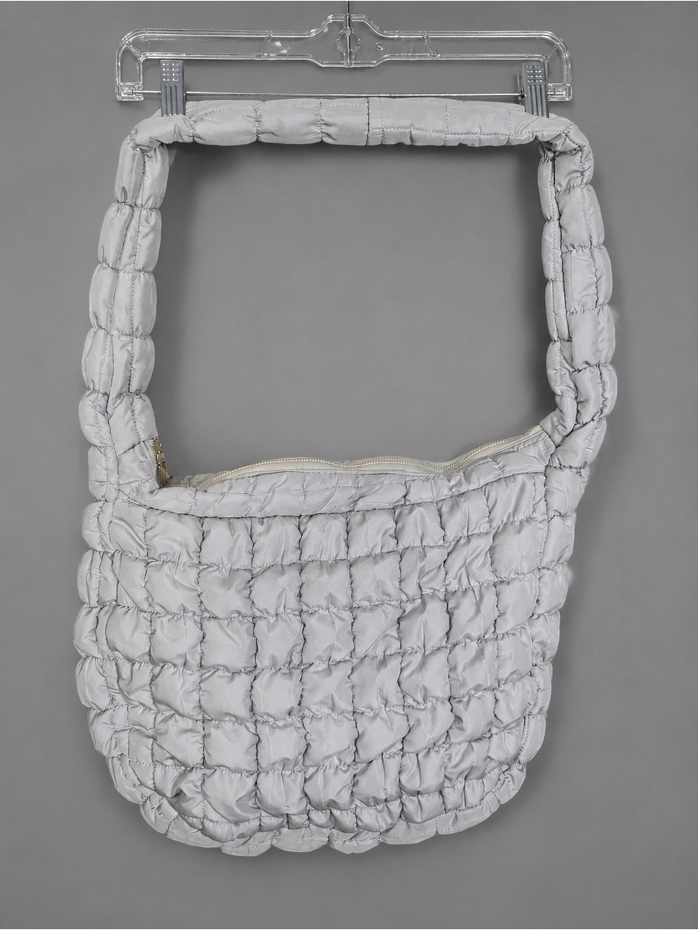 Light gray Quilted Puffer Shoulder Bag Soft Puffy Tote Purse